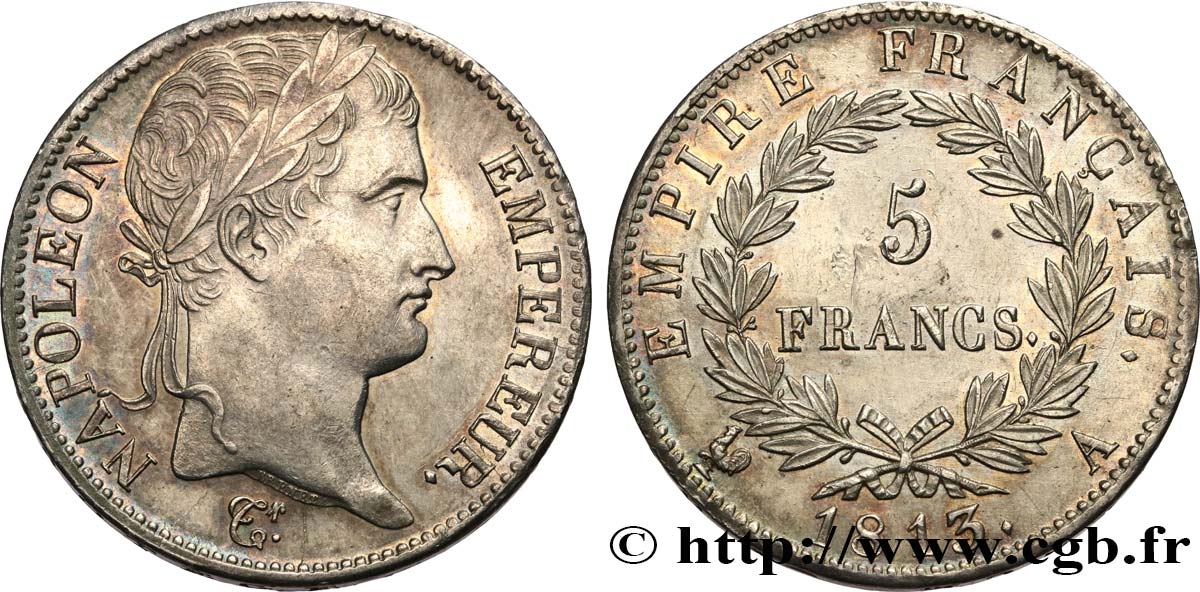 5 francs Napoléon Empereur, Empire français 1813 Paris F.307/58 AU53 