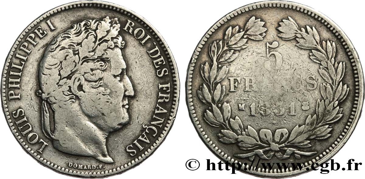5 francs IIe type Domard Hybride, tranche en relief 1831 Toulouse F.322/2 MB 