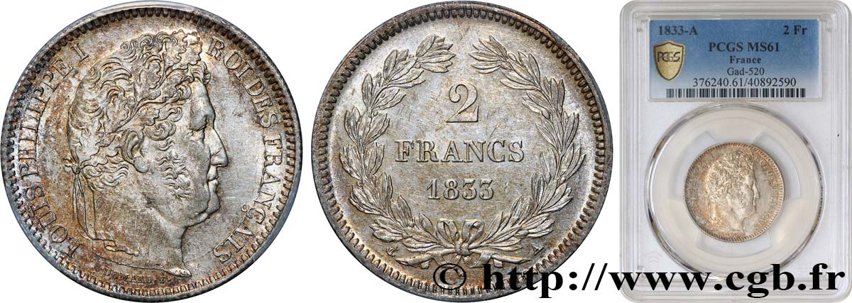 2 francs Louis-Philippe 1833 Paris F.260/17 VZ61 PCGS
