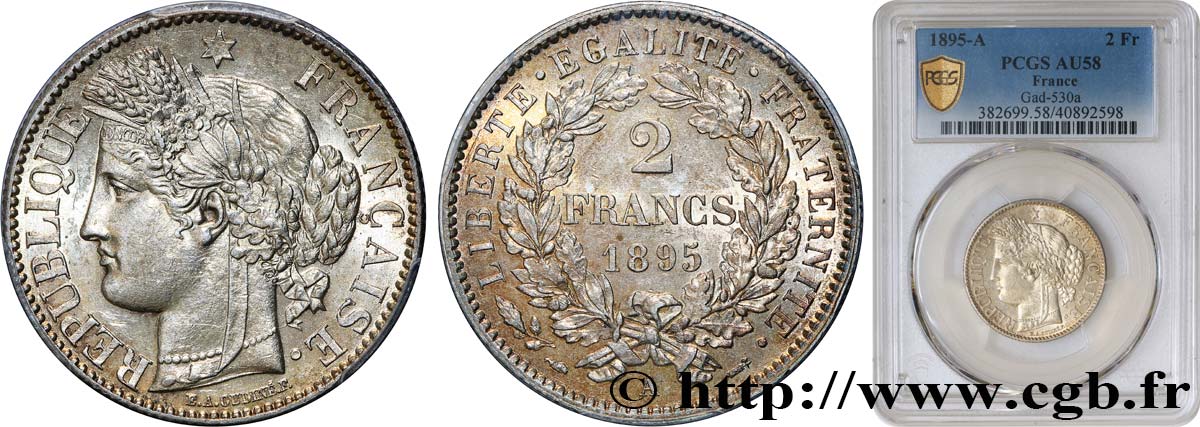 2 francs Cérès, avec légende 1895 Paris F.265/17 VZ58 PCGS