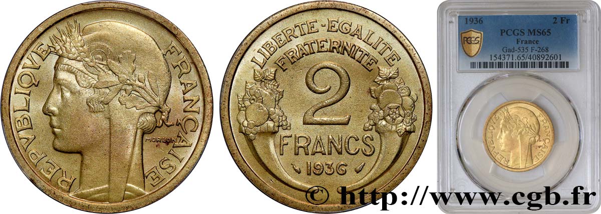 2 francs Morlon 1936  F.268/9 MS65 PCGS