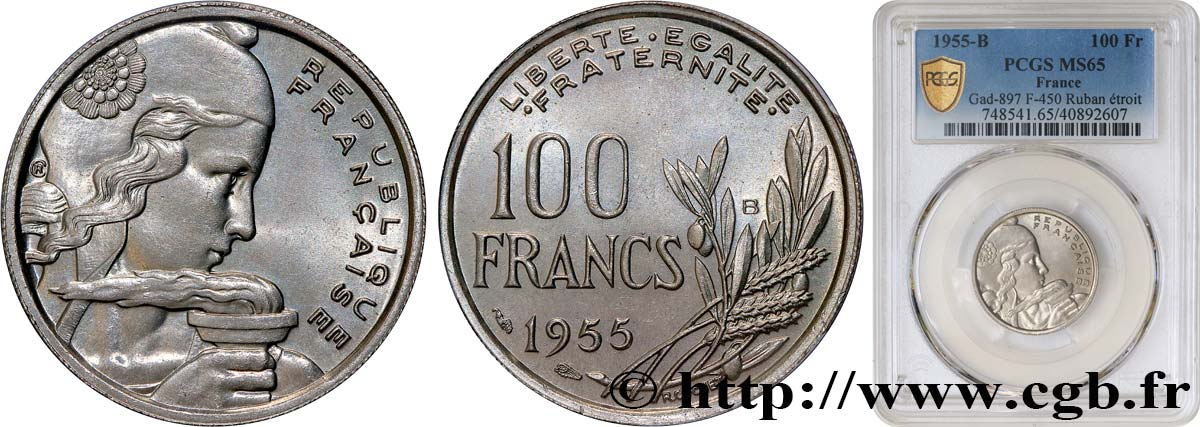100 francs Cochet 1955 Beaumont-Le-Roger F.450/6 ST65 PCGS
