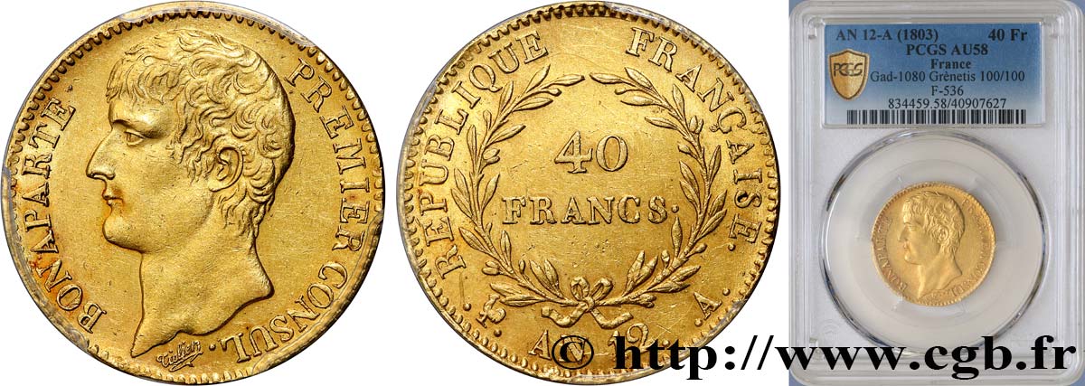 40 francs or Bonaparte Premier Consul 1804 Paris F.536/6 AU58 PCGS