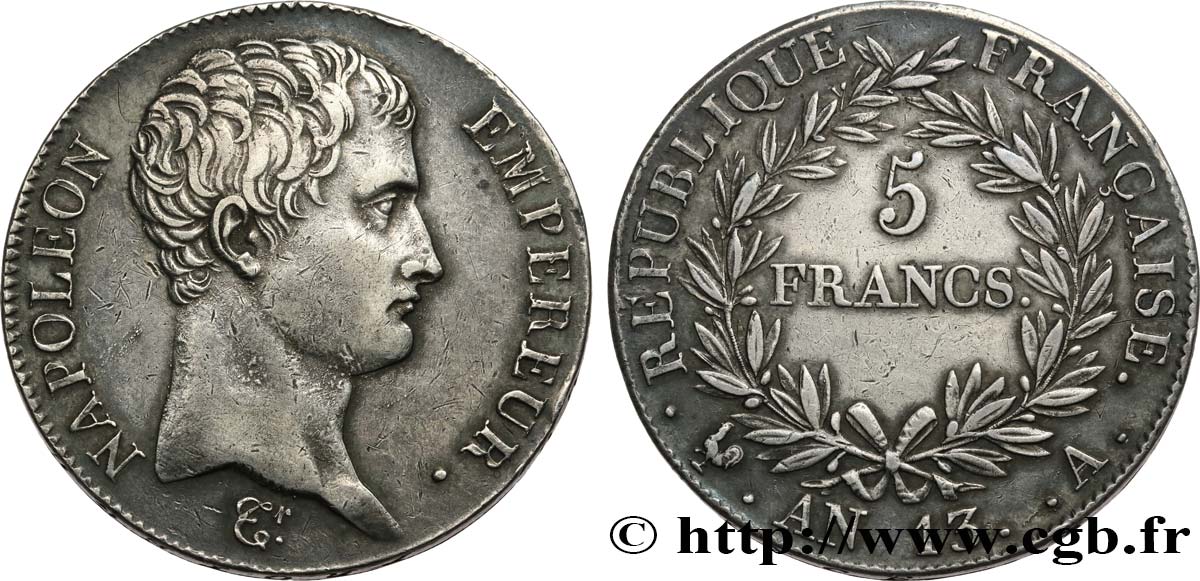 5 francs Napoléon Empereur, Calendrier révolutionnaire 1805 Paris F.303/2 TTB+ 