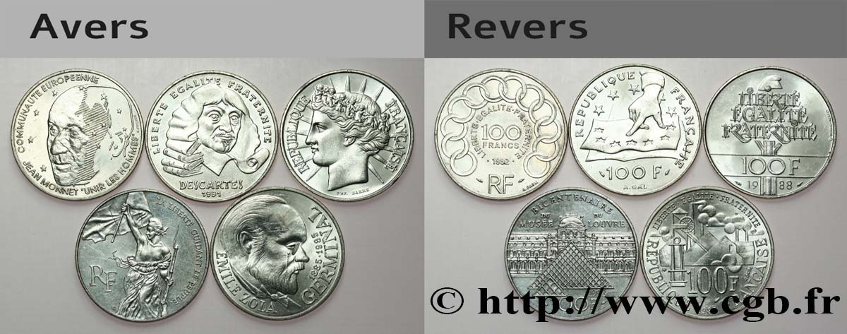 Lot de 5 pièces de 100 francs commémoratives - - F.453/2 AU 