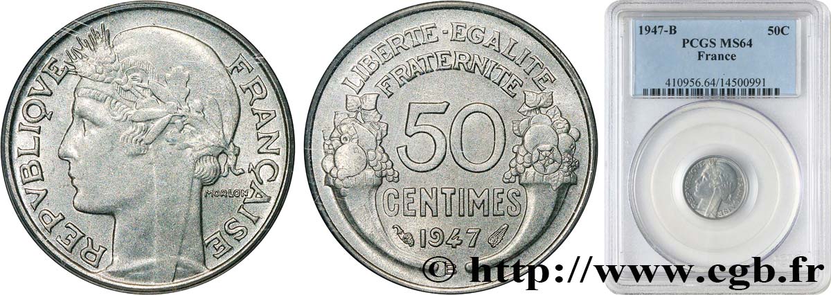 50 centimes Morlon, légère 1947 Beaumont-le-Roger F.194/11 fST64 PCGS