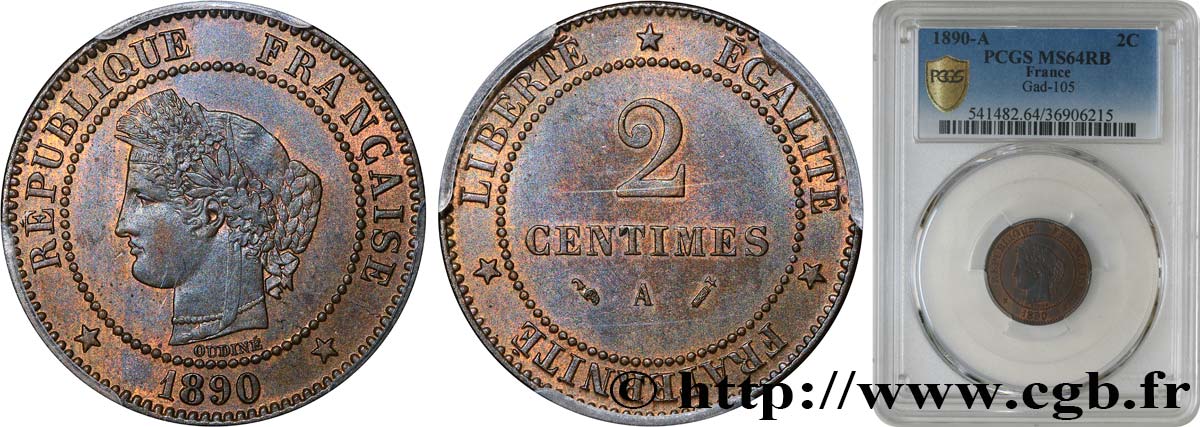 2 centimes Cérès 1890 Paris F.109/16 fST64 PCGS