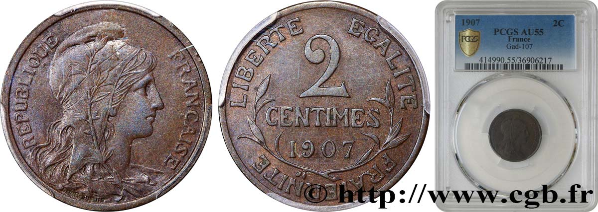 2 centimes Daniel-Dupuis 1907 Paris F.110/10 SUP55 PCGS