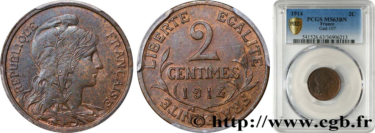 2 centimes Daniel-Dupuis 1914 Paris F.110/17 SPL63 PCGS