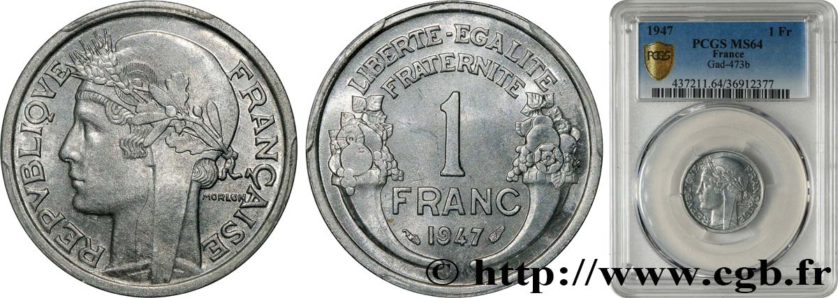 1 franc Morlon, légère 1947  F.221/11 SPL64 PCGS