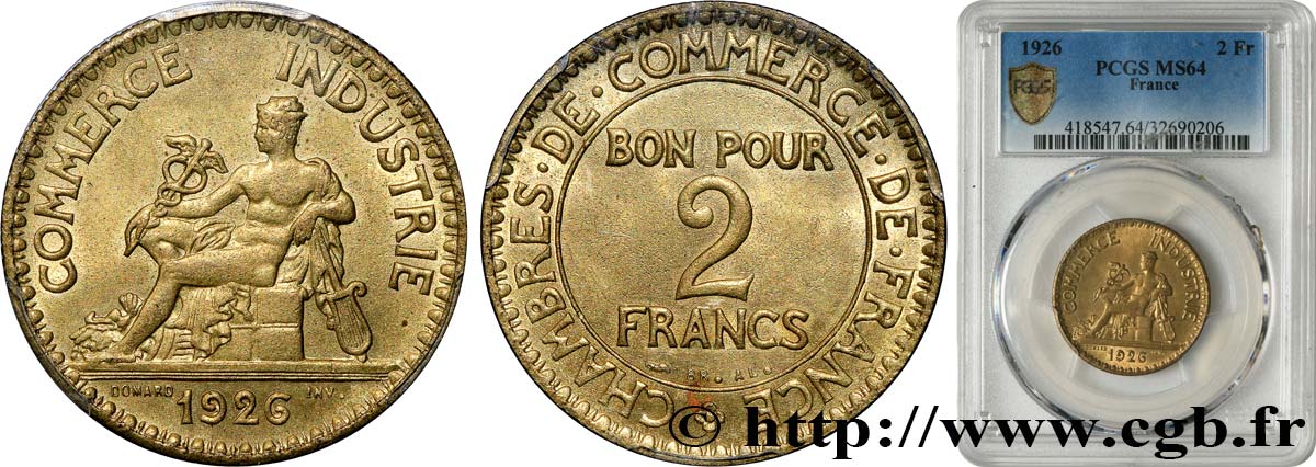 2 francs Chambres de Commerce 1926  F.267/8 SPL64 PCGS