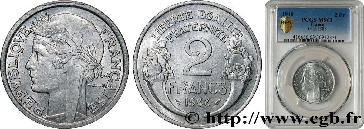 2 francs Morlon, aluminium 1948  F.269/12 SPL63 PCGS