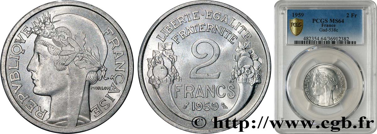 2 francs Morlon, aluminium 1959  F.269/19 MS64 PCGS