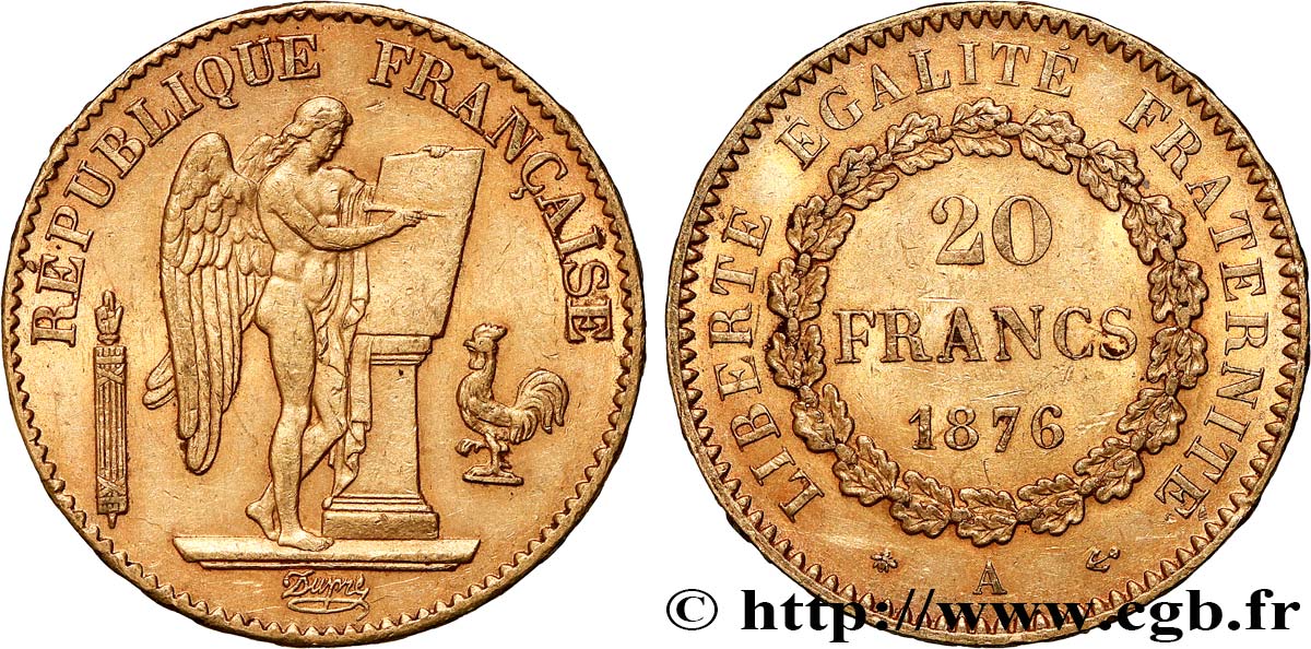 20 francs or Génie, IIIe République 1876 Paris F.533/4 AU 