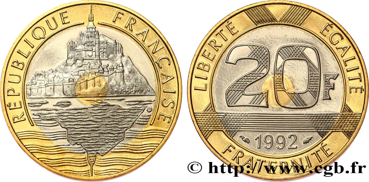 20 francs Mont Saint-Michel, Belle Épreuve 1992 Pessac F.403/2 var. ST 