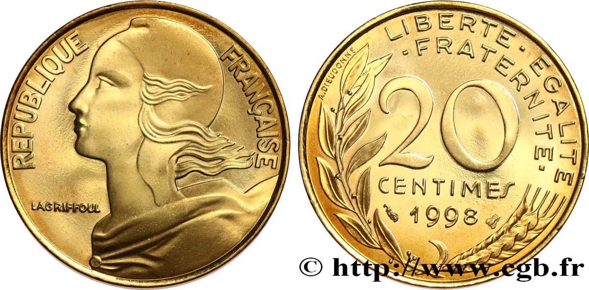 20 centimes Marianne, BE (Belle Épreuve) 1998 Pessac F.156/42 var. ST 
