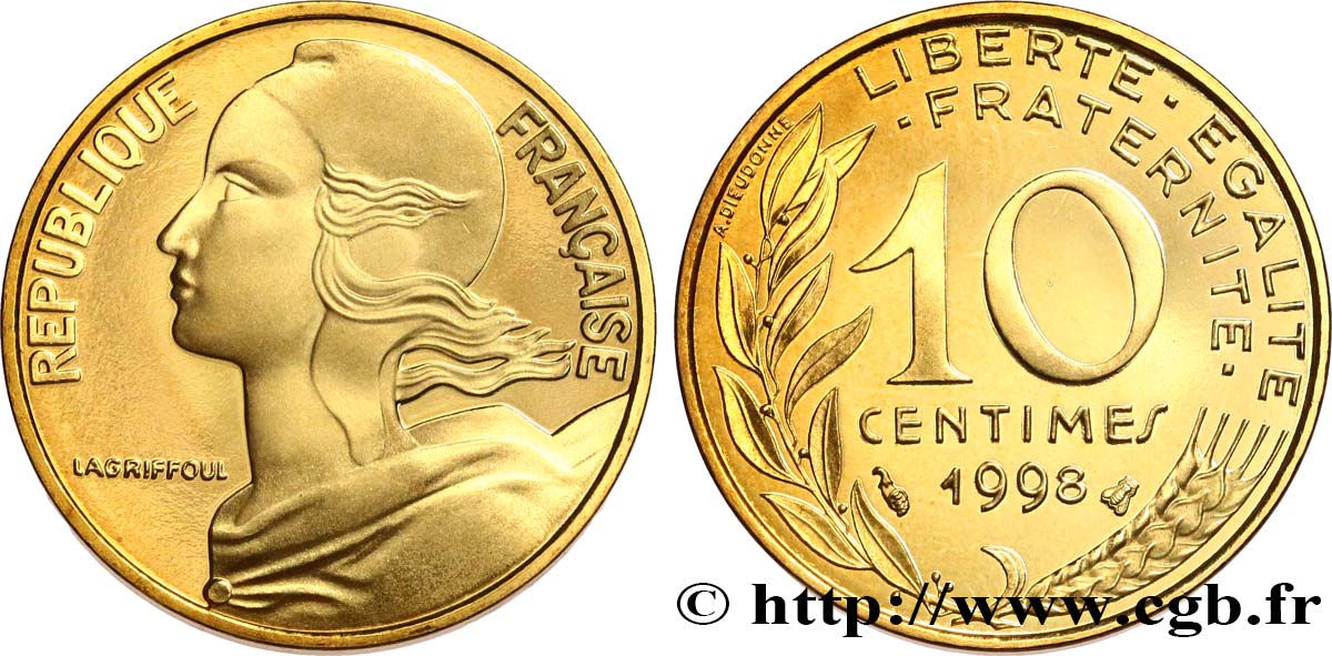 10 centimes Marianne, BE (Belle Épreuve) 1998 Pessac F.144/42 var. FDC 