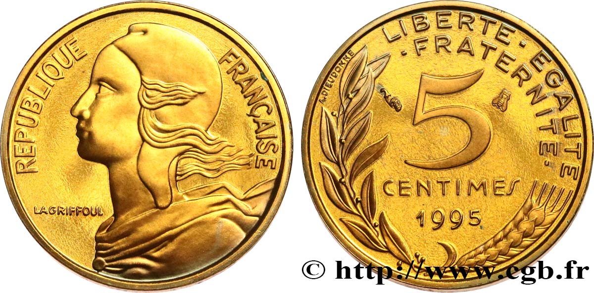 5 centimes Marianne, Belle Épreuve, 4 plis 1995 Pessac F.125/37 var. MS 
