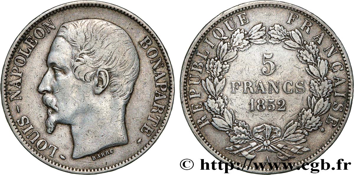 5 francs Louis-Napoléon, 1er type 1852 Paris F.329/1 TB 