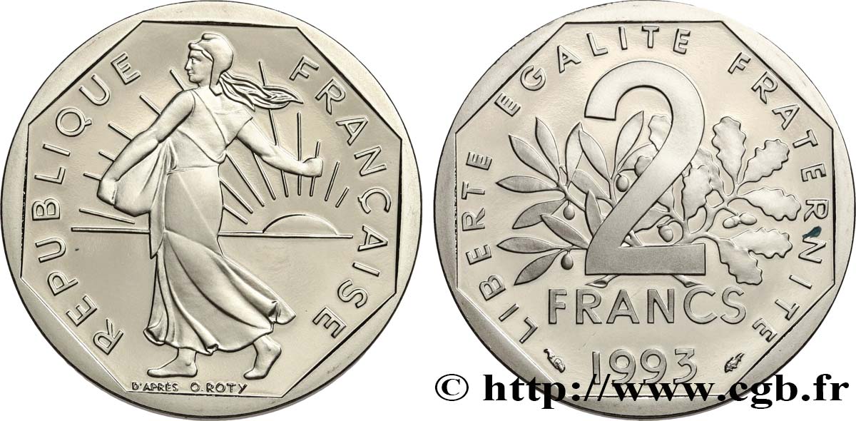 2 francs Semeuse, nickel, BE (Belle Épreuve) 1993 Pessac F.272/19 var. FDC 