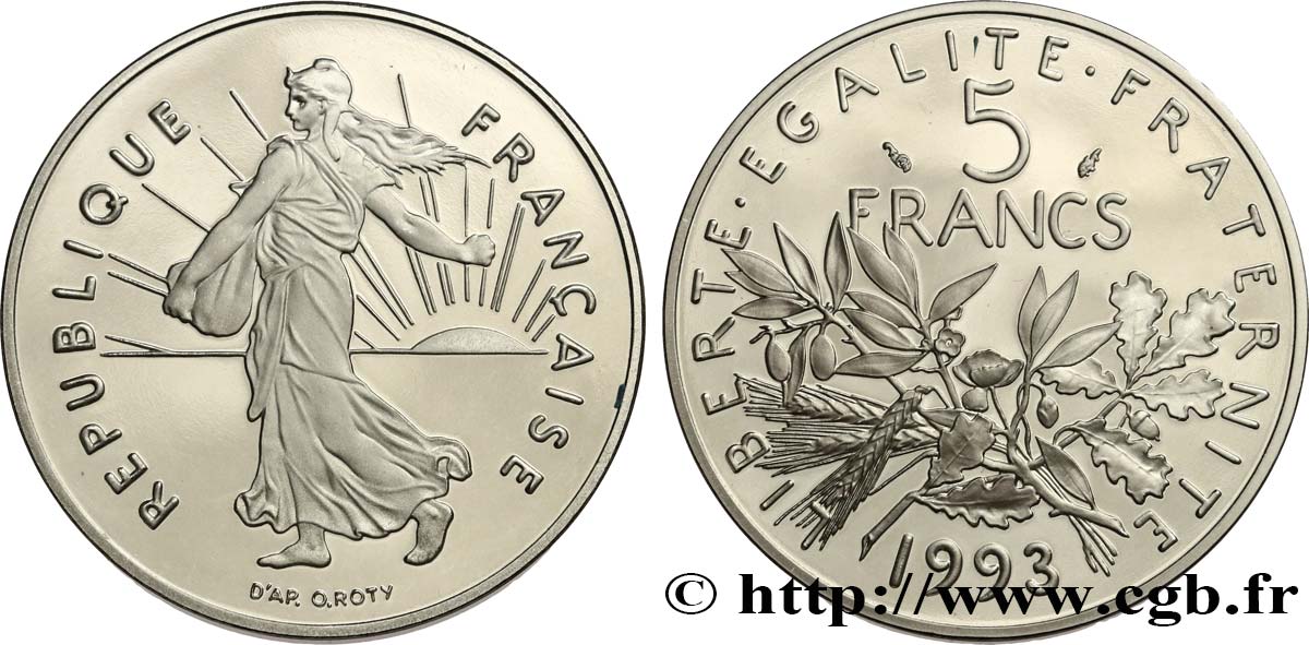 5 francs Semeuse, nickel, Belle Épreuve 1993 Pessac F.341/27 var. MS 