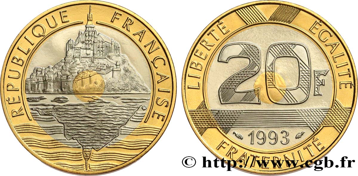 20 francs Mont Saint-Michel, Belle Épreuve 1993 Pessac F.403/7 var. MS 