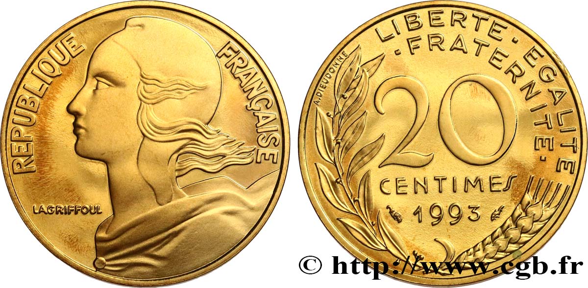 20 centimes Marianne, Belle Épreuve 1993 Pessac F.156/35 var. ST 