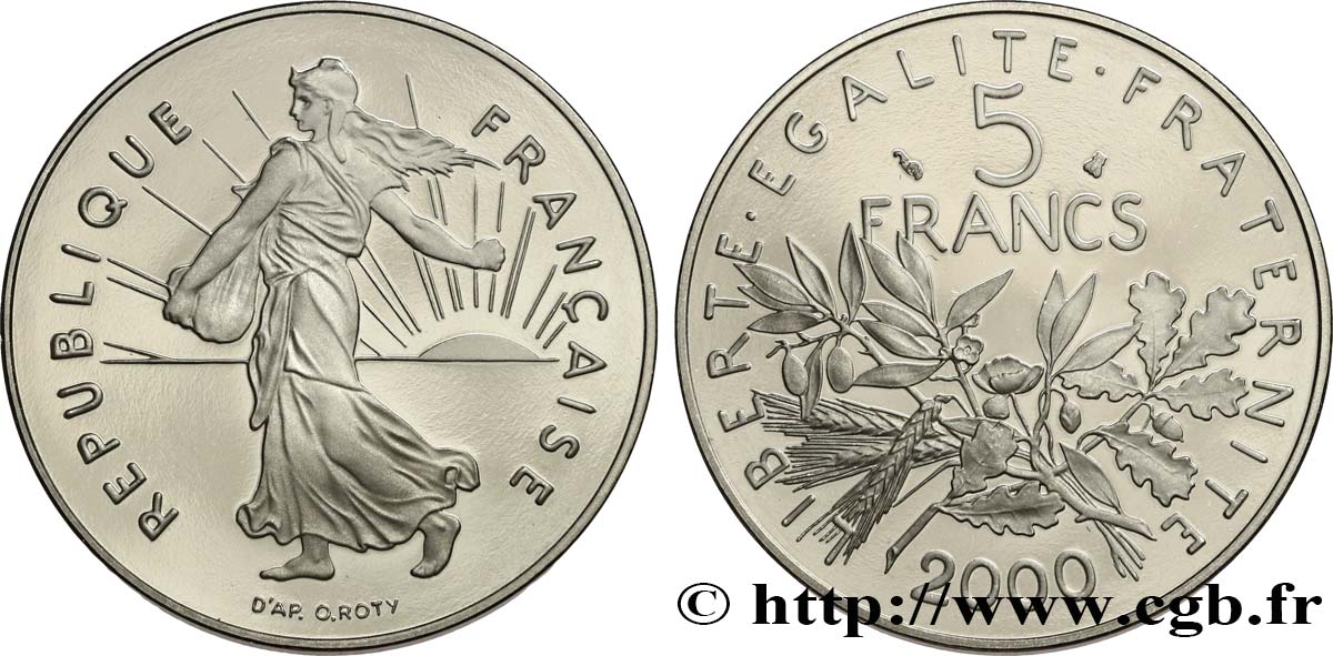 5 francs Semeuse, nickel, BE (Belle Épreuve) 2000 Pessac F.341/36 var. FDC 