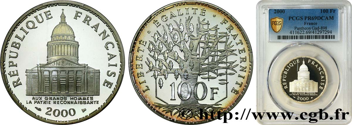 100 francs Panthéon, Belle Épreuve 2000  F.451/23 FDC69 PCGS