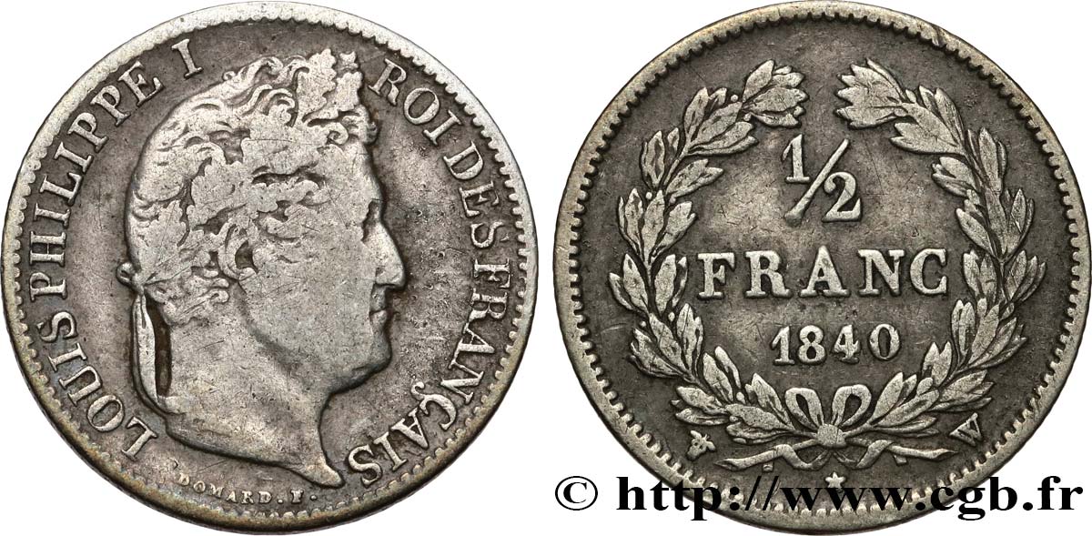 1/2 franc Louis-Philippe 1840 Lille F.182/87 TB15 