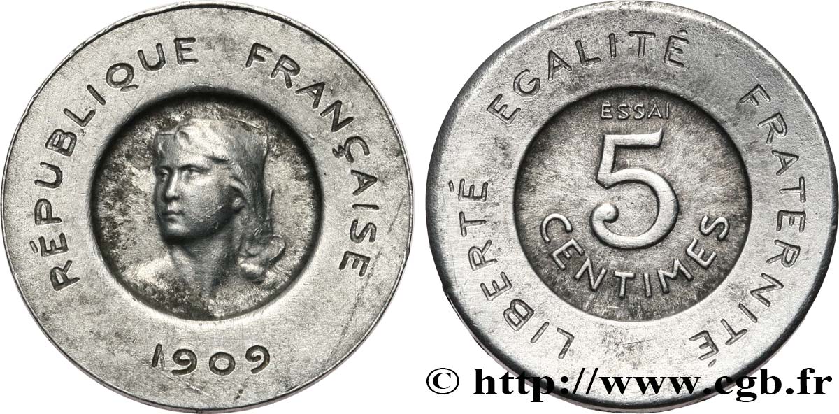Essai de 5 centimes Rude en aluminium 1909 Paris GEM.15 8 TTB+ 