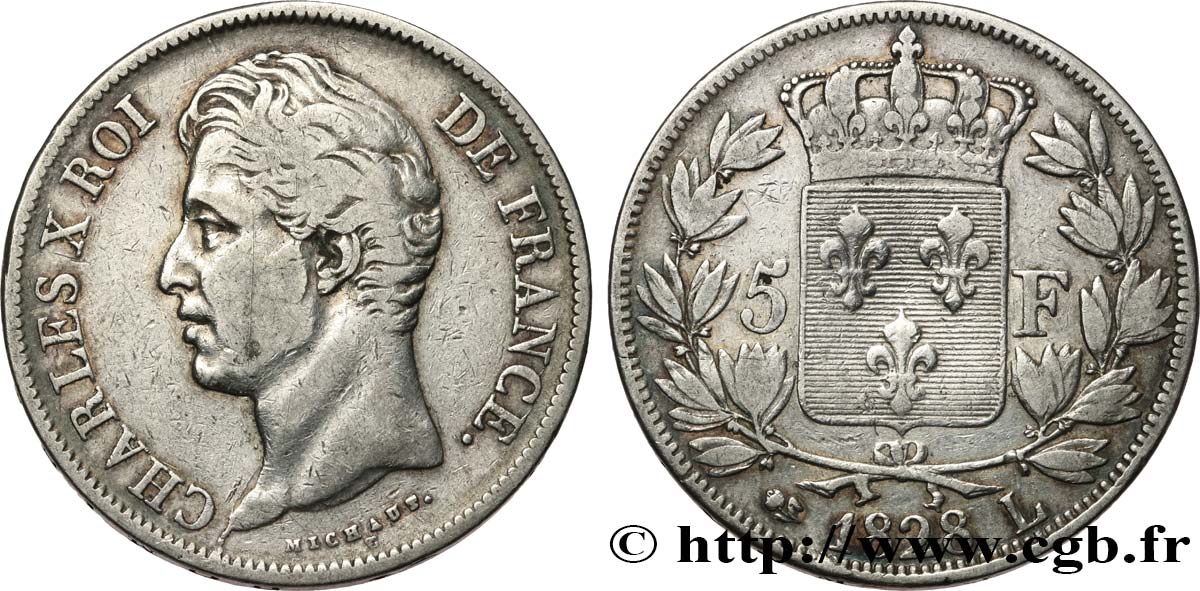 5 francs Charles X, 2e type 1828 Bayonne F.311/21 TB 