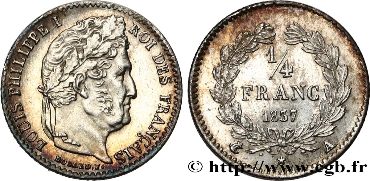 1/4 franc Louis-Philippe 1837 Paris F.166/63 AU 