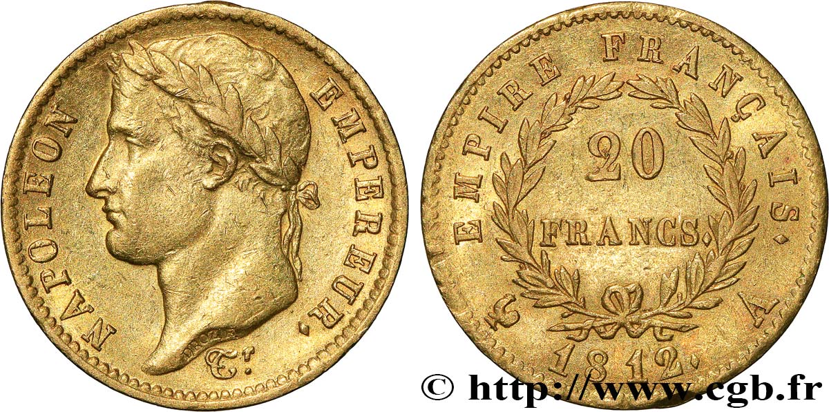 20 francs or Napoléon tête laurée, Empire français 1812 Paris F.516/22 TTB50 