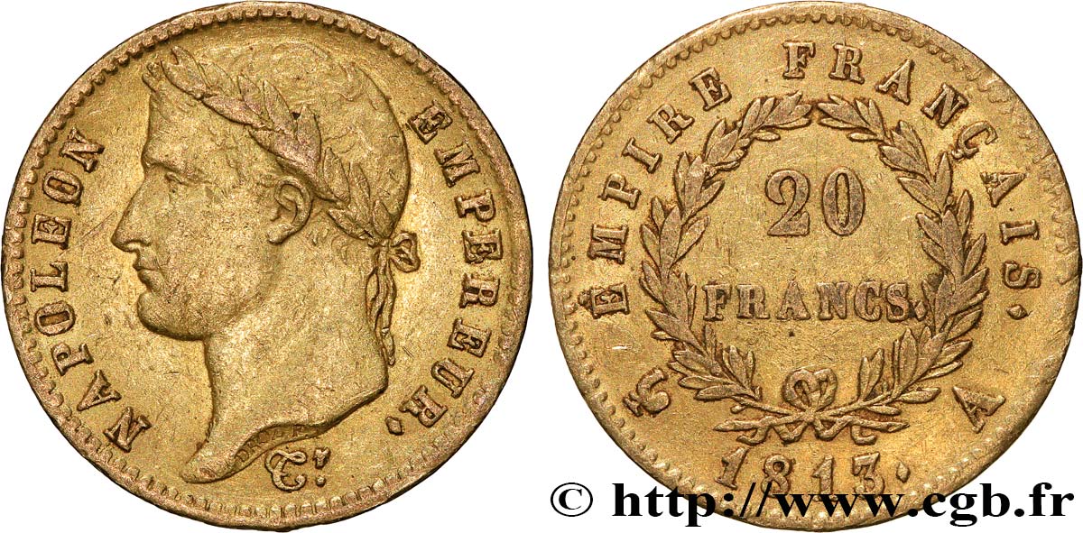 20 francs or Napoléon tête laurée, Empire français 1813 Paris F.516/30 TTB 