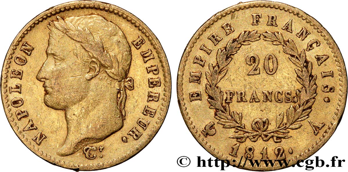 20 francs or Napoléon tête laurée, Empire français 1812 Paris F.516/22 fSS 