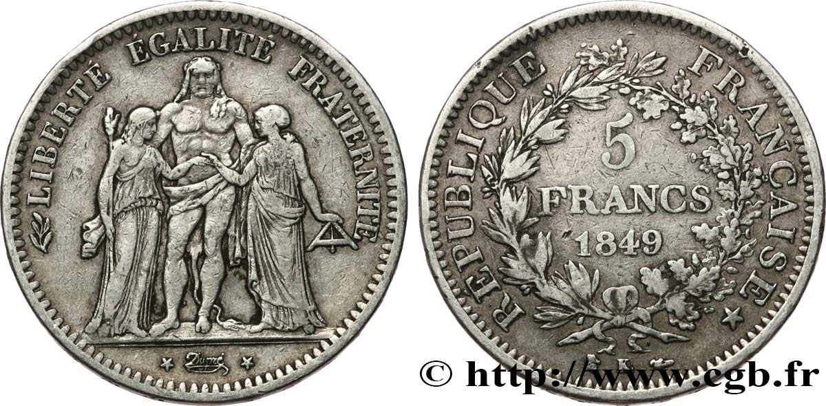 5 francs Hercule, IIe République 1849 Bordeaux F.326/7 TB35 