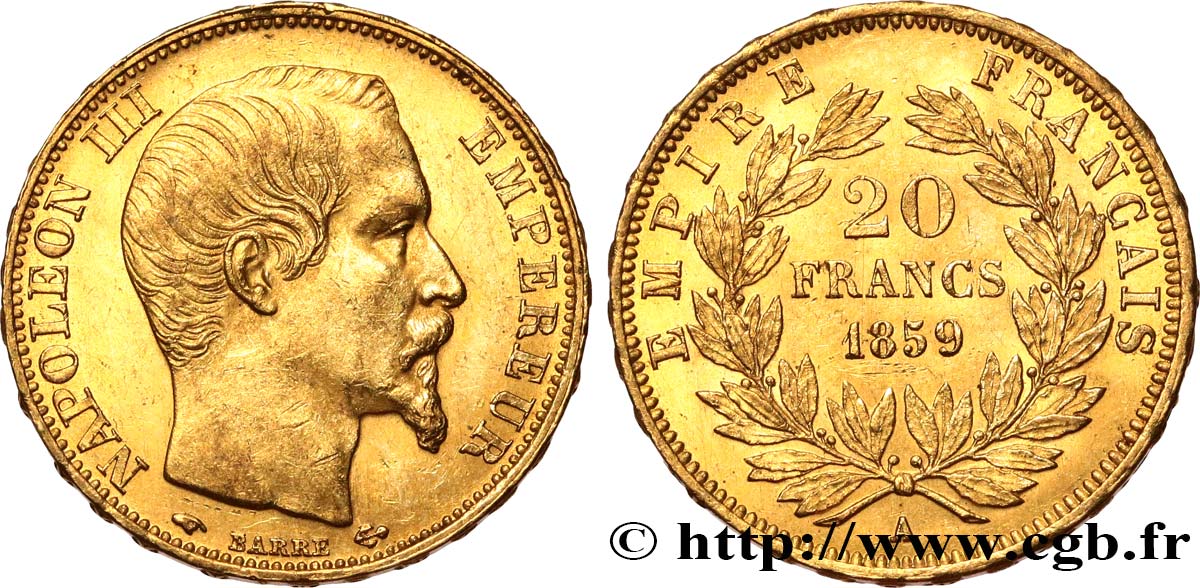 20 francs or Napoléon III, tête nue 1859 Paris F.531/15 SUP60 