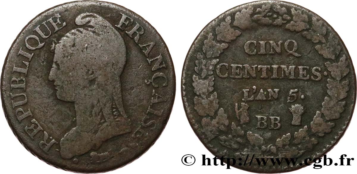 Cinq centimes Dupré, grand module 1797 Strasbourg F.115/20 BC20 
