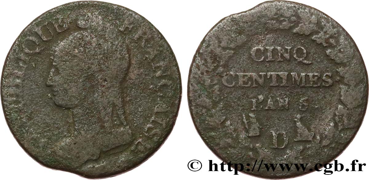 Cinq centimes Dupré, grand module 1797 Lyon F.115/22 B 