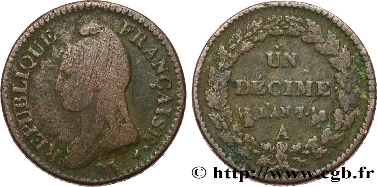 Un décime Dupré, grand module 1799 Paris F.129/20 B+ 