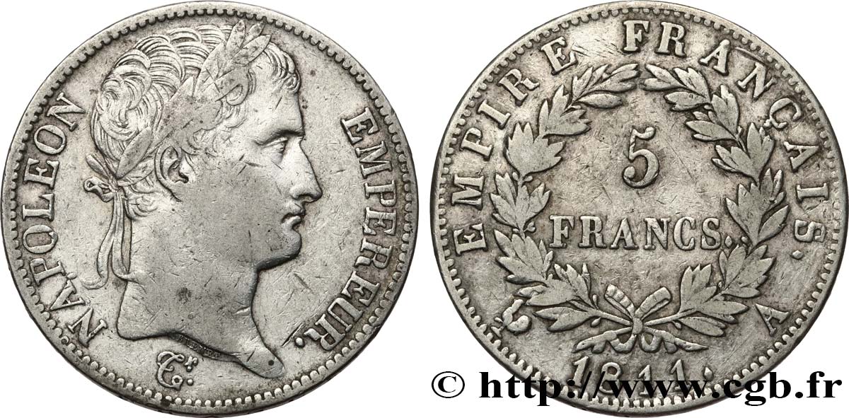 5 francs Napoléon Empereur, Empire français 1811 Paris F.307/27 VF 