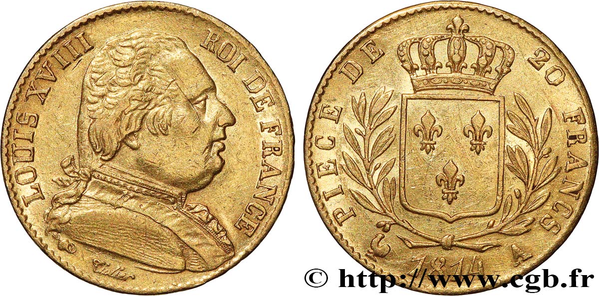 20 francs or Louis XVIII, buste habillé 1814 Paris F.517/2 TTB+ 