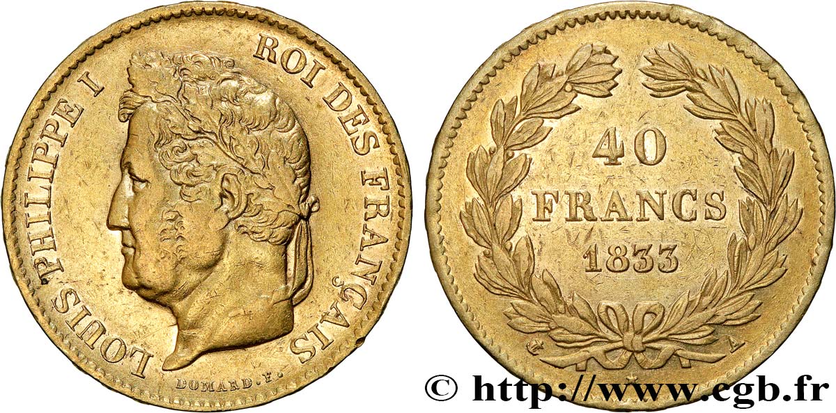 40 francs or Louis-Philippe 1833 Paris F.546/5 XF 
