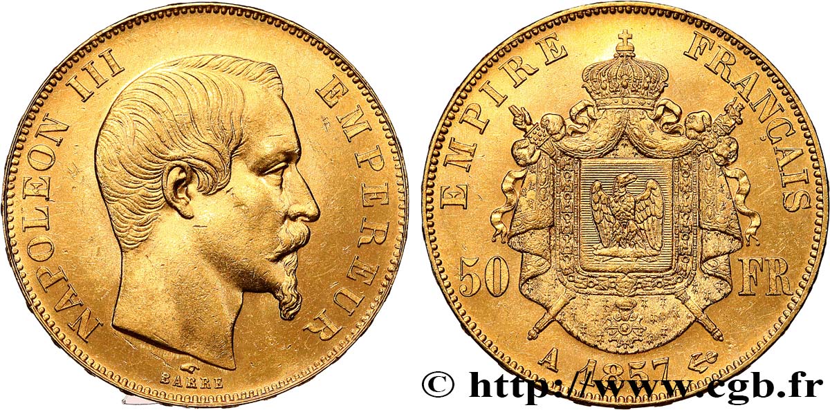 50 francs or Napoléon III, tête nue 1857 Paris F.547/4 SUP62 