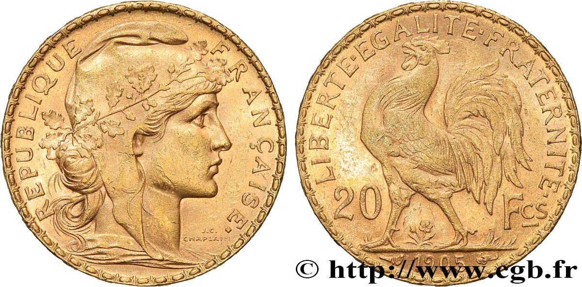 20 francs or Coq, Dieu protège la France 1905 Paris F.534/10 TTB+ 