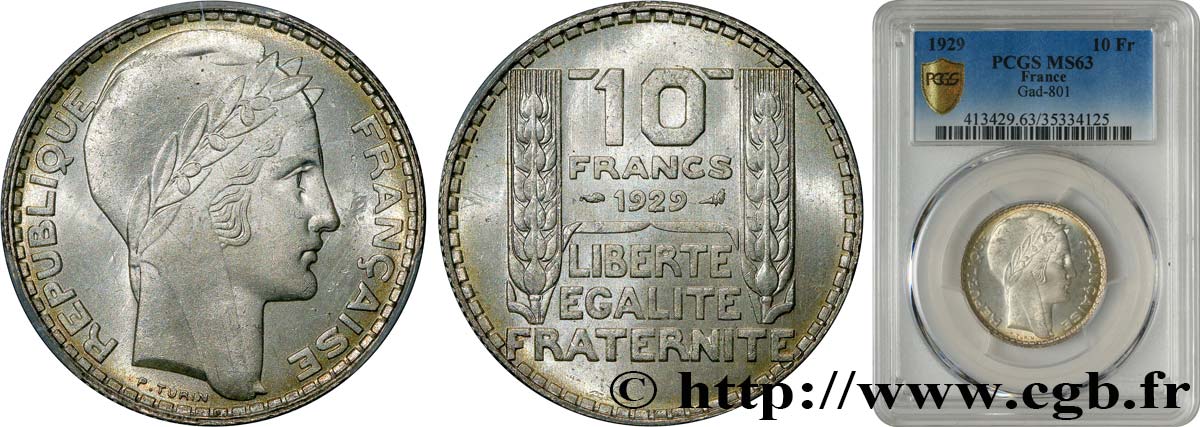 10 francs Turin 1929  F.360/2 MS63 PCGS