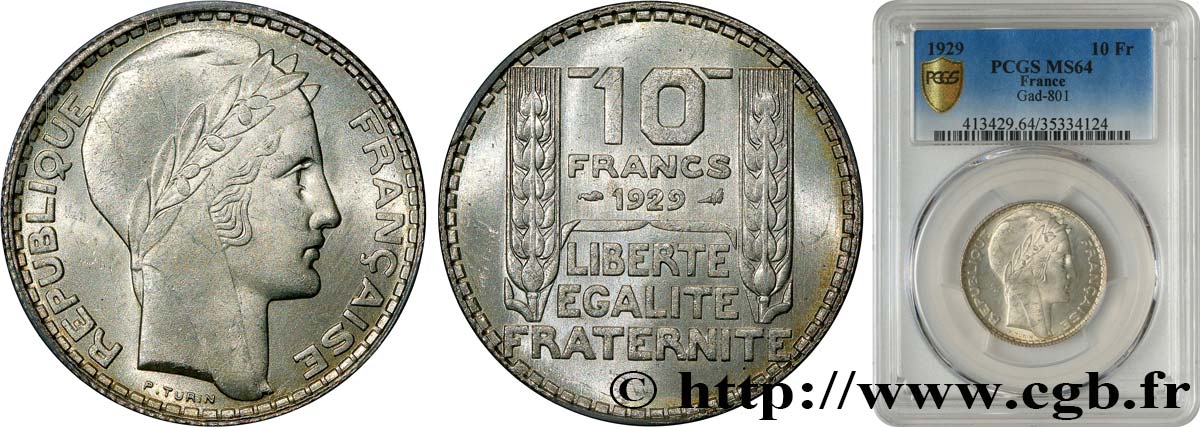 10 francs Turin 1929  F.360/2 MS64 PCGS