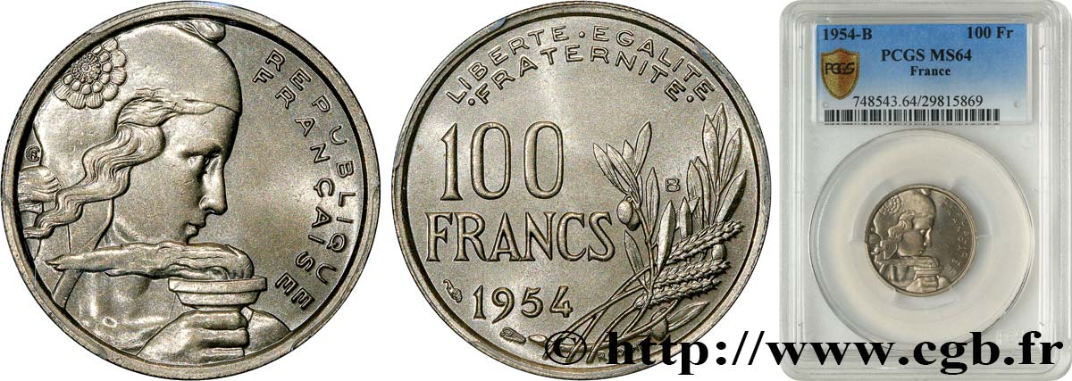 100 francs Cochet 1954 Beaumont-Le-Roger F.450/3 fST64 PCGS