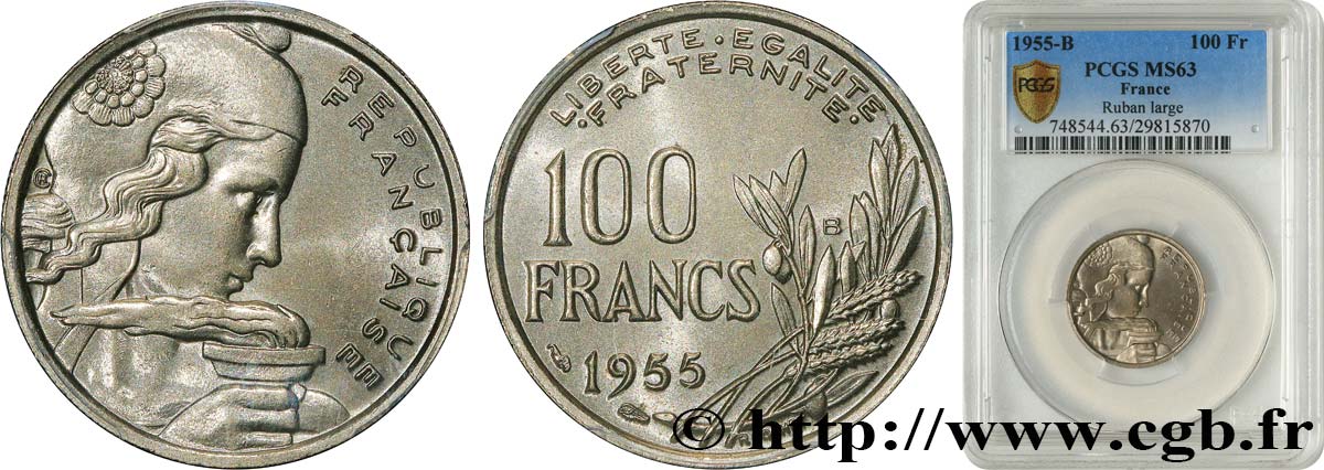 100 francs Cochet 1955 Beaumont-le-Roger F.450/7 MS63 PCGS